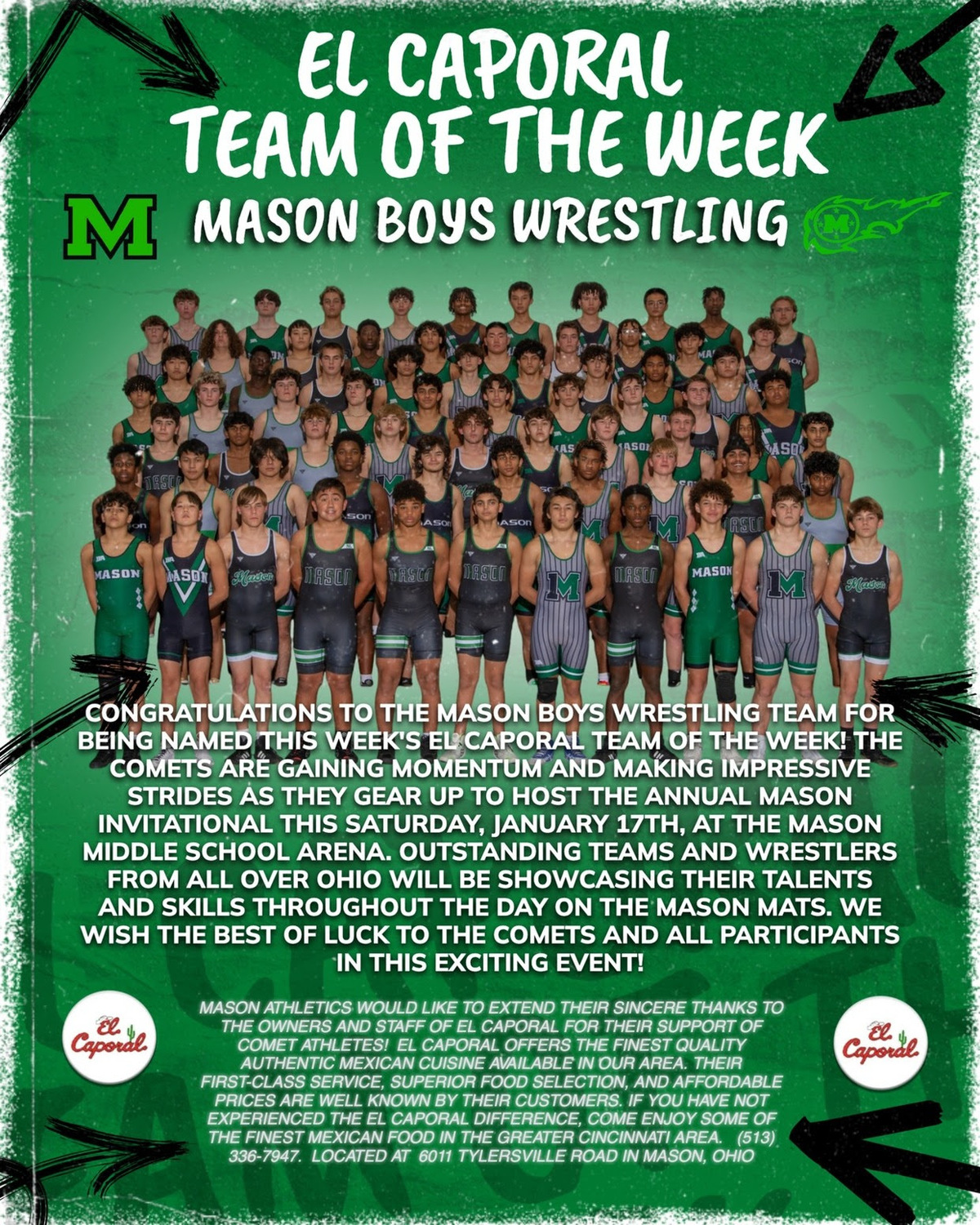 The Boys Wrestling Team has been honored as this week’s El Caporal Team of the Week!
